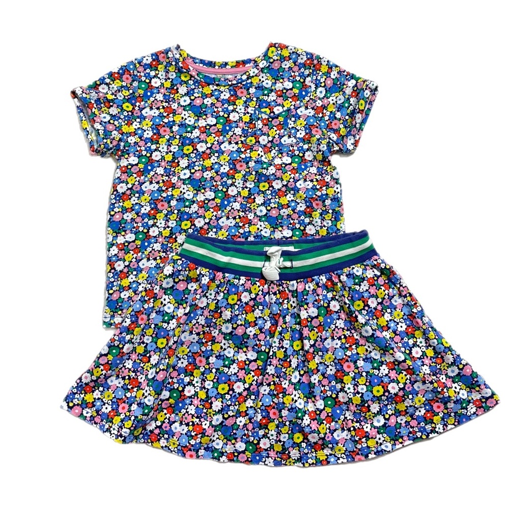 Mini Boden Floral Print Short Sleeve Jersey Top & Tennis Skirt 6-7Y